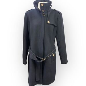MICHAEL Michael Kors Black Trench Coat with Gold Accents